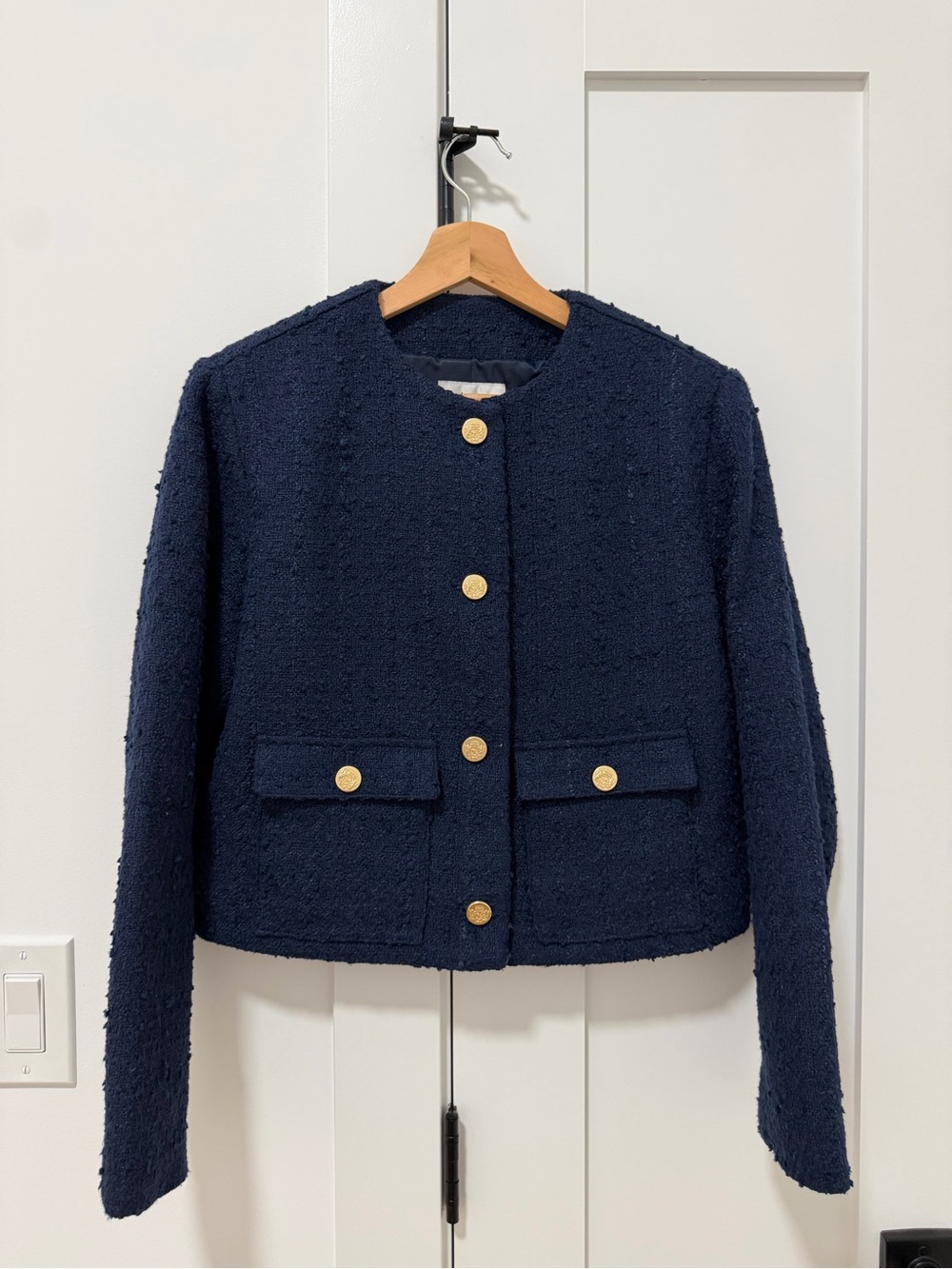 Abercrombie & Fitch Collarless Boucle Tweed Jacket